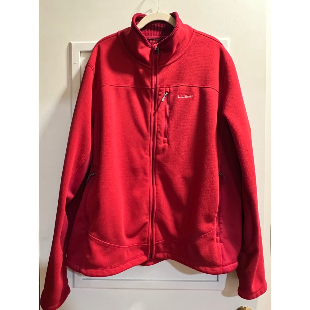 LL Bean Polartec Fleece Jacket Mens XXL Red Full Zip Grid Tech Mid Layer